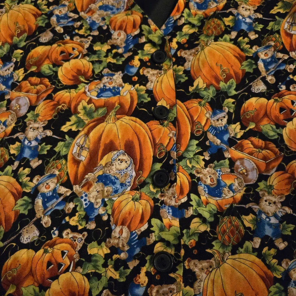 Vintage Basic Editions Halloween Teddy Bear Pumpkin Print Vest